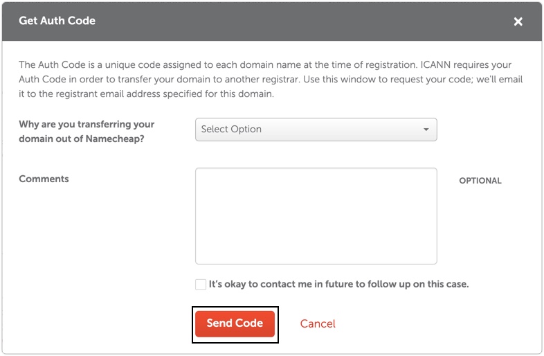 Namecheap - send code